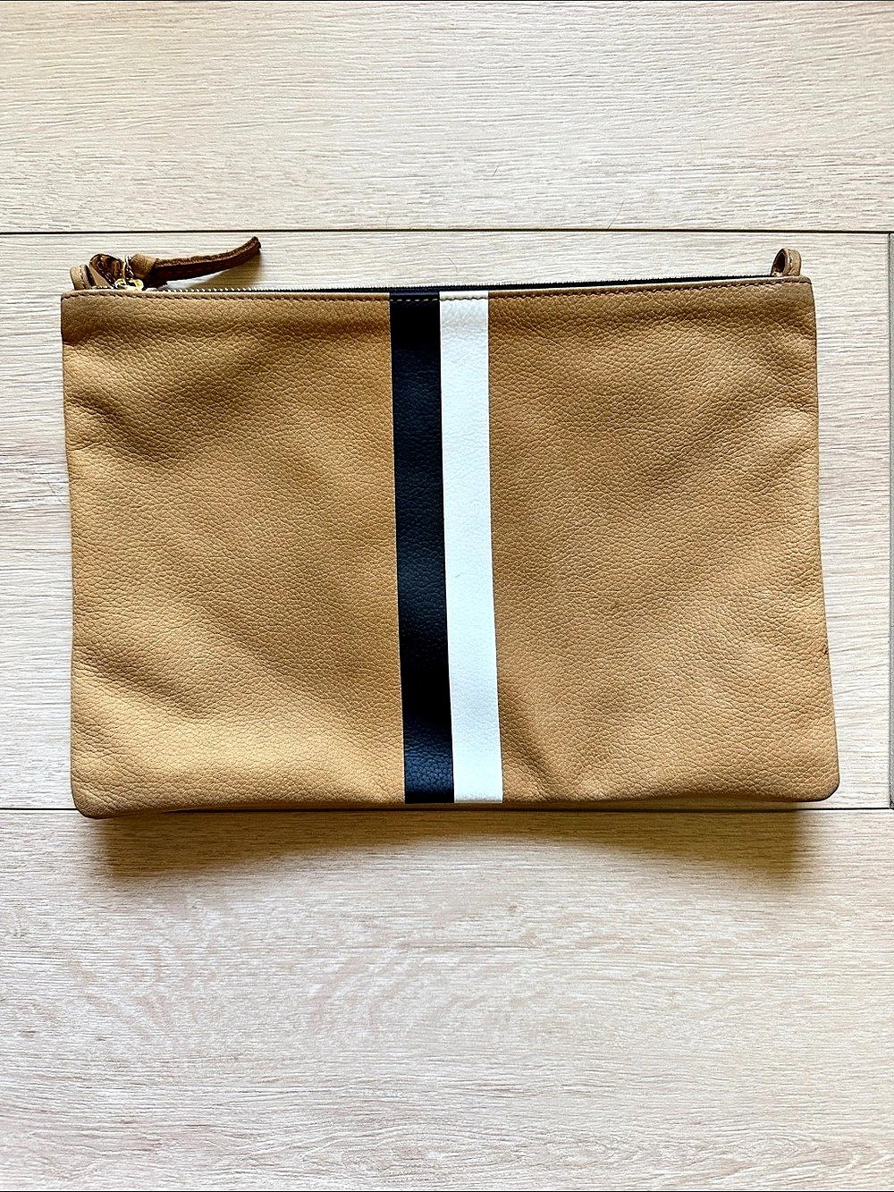 Clare V - Flat Clutch w/ Tabs in Camel w/ Stripes